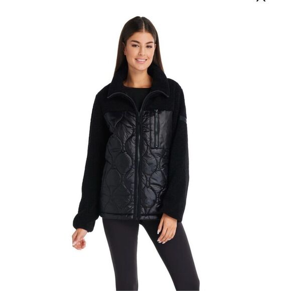 Koolaburra by UGG mixed media Sherpa Puffer Jacket Black Women’s Size Medium NEW - Picture 1 of 9